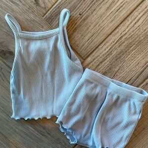 Light Blue Ribbed Tank Top & Shorts Set